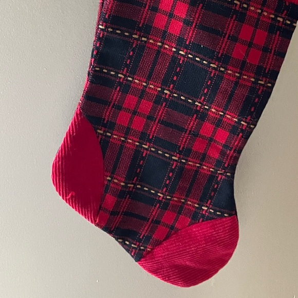 Vintage Red Plaid Corduroy  Xmas Stocking, fully lined, 18" excellent condition - Picture 3 of 3